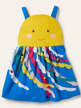 Mini Boden Yellow & Blue Smiley Jellyfish Dress